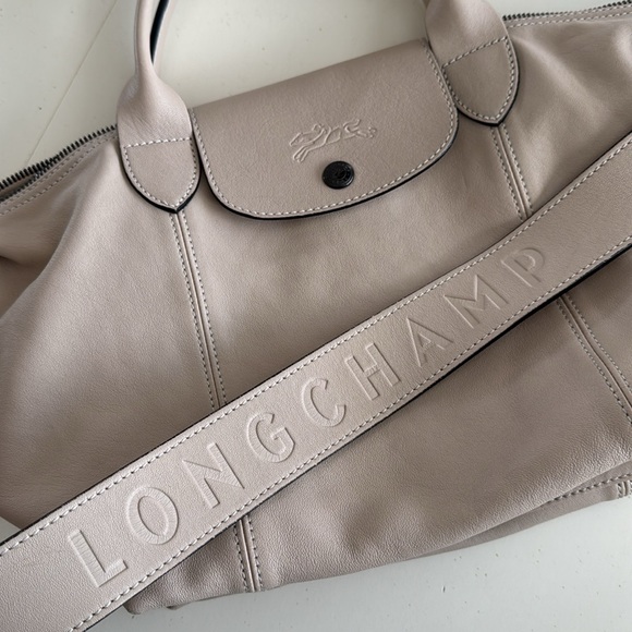 Longchamp le pliage cuir leather small handbag bag nude bone ivory off-white - Picture 5 of 17